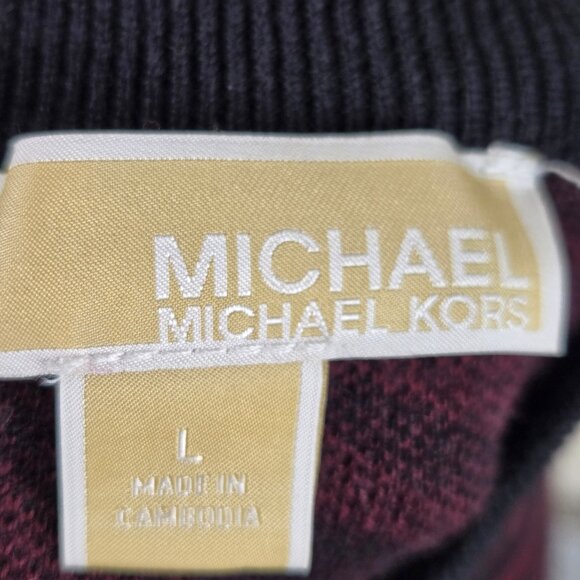 MICHAEL Michael Kors Size Large Maroon Black Zebra Stripe Mockneck Sweater - Picture 9 of 12
